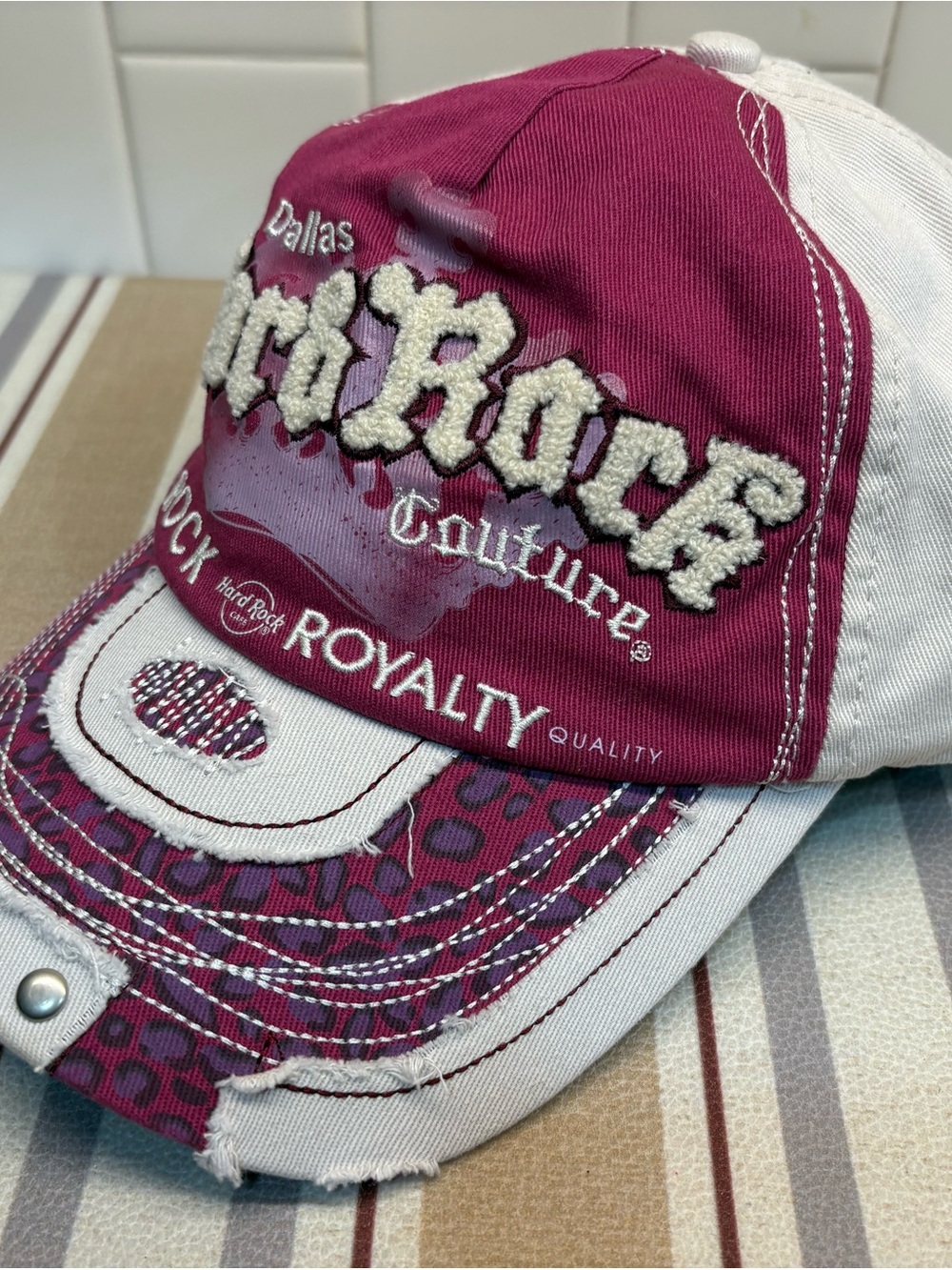 Hard Rock Cafe Maroon and White Embroidered Baseball Cap